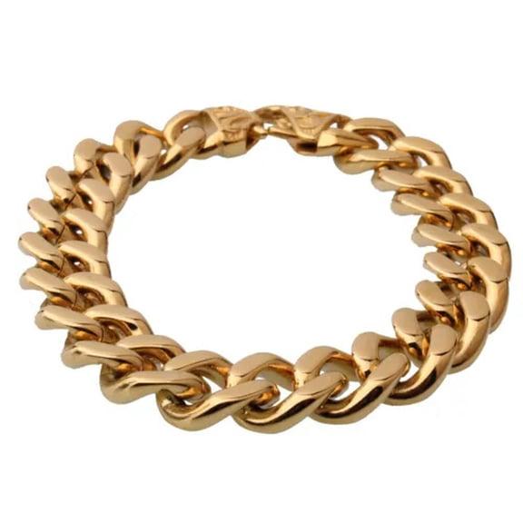 QQTDFG 13/15MM Fashion Stainless Steel Cuban Curb Chain Men Women Bracelet Bangle 7-11"-7 inch-15mm-Gold