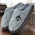 thumbnail image 3 of Men's House Slippers Furry Plaid cozy EVA Memory Foam Lightweight Casual Shoes Winter Warm Plush Non-slip Slippers big size (Black,46-47), 3 of 7