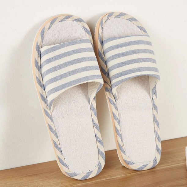 Pantuflas de lino de verano con estampado pastoral para el hogar, antideslizantes, para parejas, de lino, para hombres y mujeres, para viajes, de algodón y lino