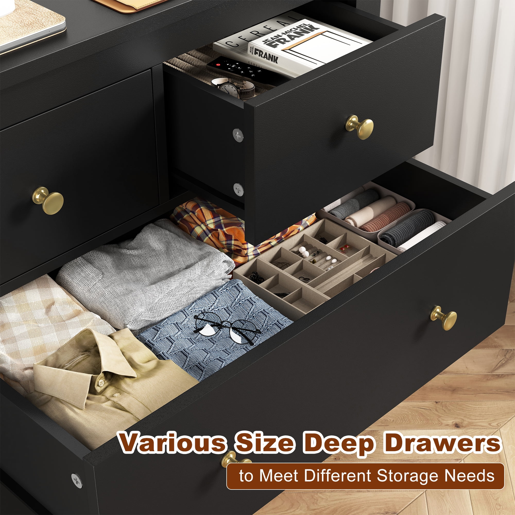 dresses black tie 6-Drawers Dresser w Black Hardware