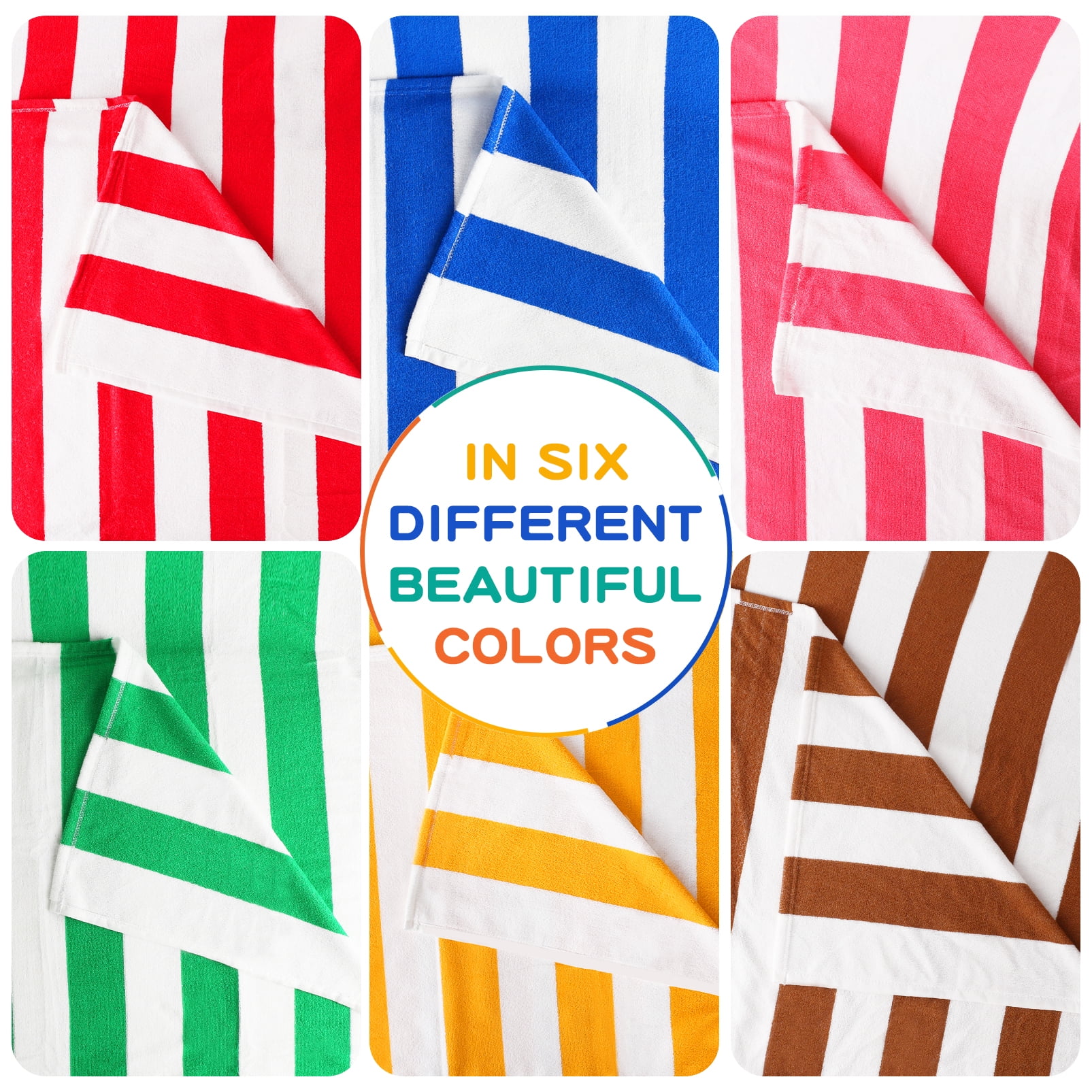 6 Pack Microfiber Cabana Stripe Beach Towel , Oversized Sand Free Quick Dry Super Absorbent Soft Plush Pool Towel , 72in x 36in Extra Large Outdoor Travel Towels