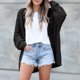 thumbnail image 3 of Suéter Cárdigan informal ahuecado para mujer, traje de vacaciones holgado de Color sólido de gran tamaño Kuymtek Negro T 3EG para Mujer, 3 of 6