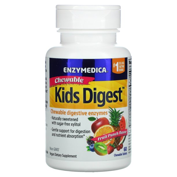 Kids Digest, Chewable Digestive Enzymes, Fruit Punch, 60 Chewable Tablets, Enzymedica