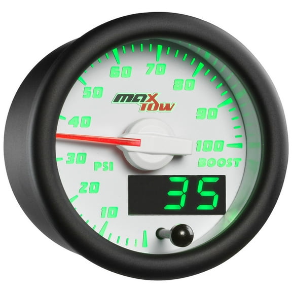 MaxTow White and Green 100 PSI Turbo Diesel Boost Gauge