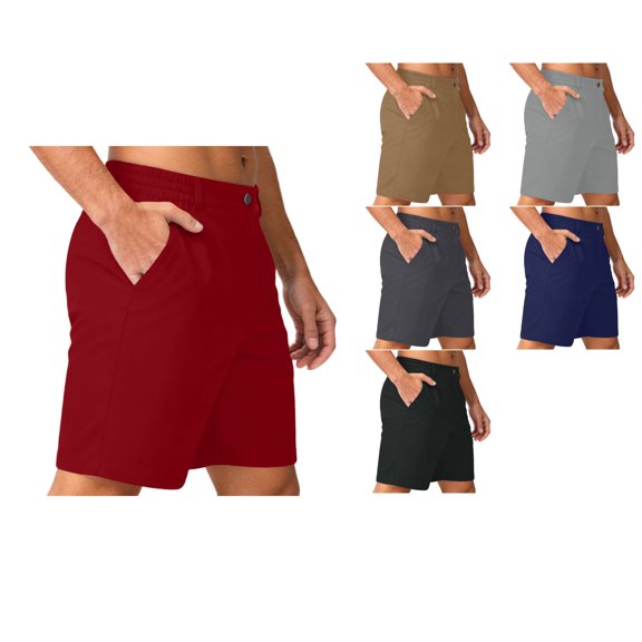 Antinious Men Solid Pocket Straight Leg Elastic Waist Cargo Half Shorts Pants