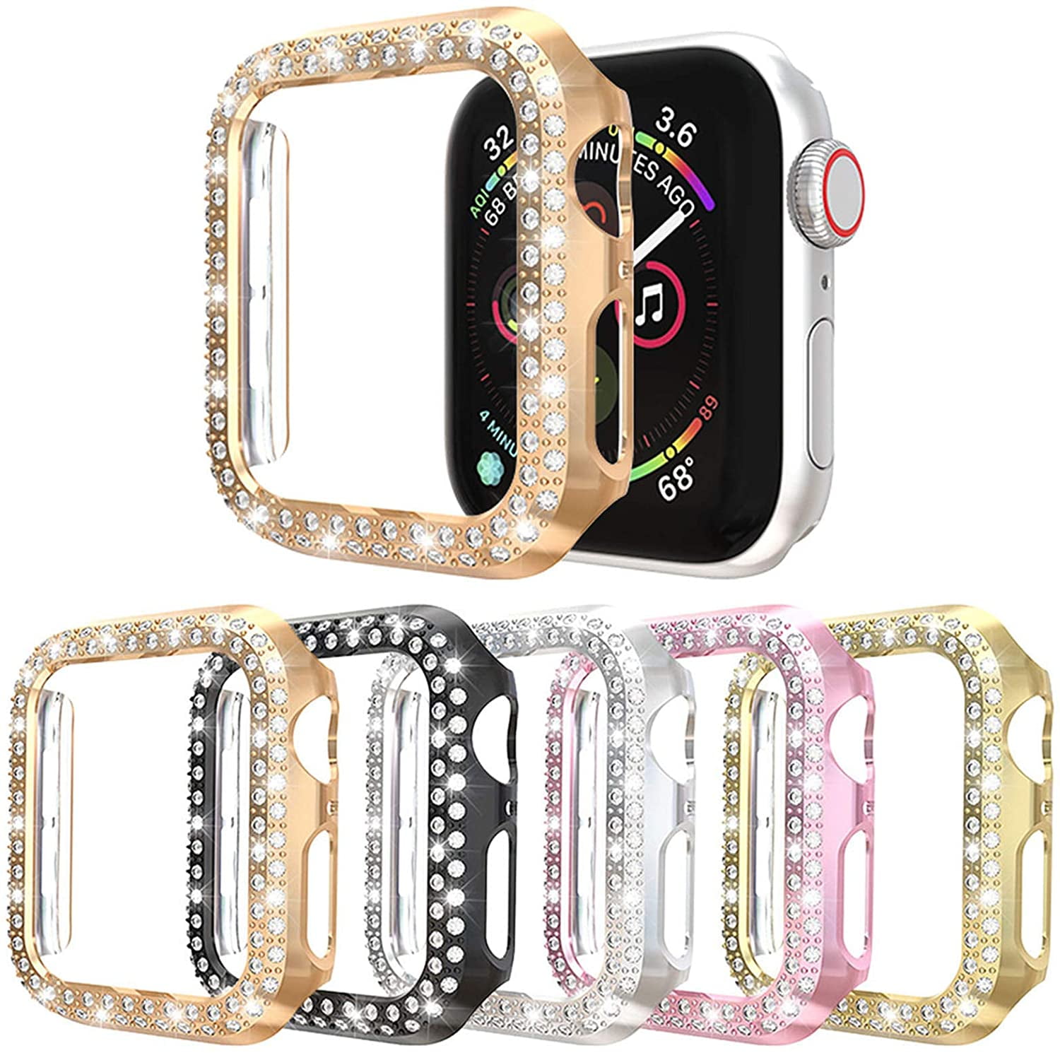 Bling Case Compatible for Apple Watch Case 40mm Series 6/5 /4 /SE, Women  Girl Luxury Sparkling Crystal Diamond Stainless Metal Bezel Case Cover