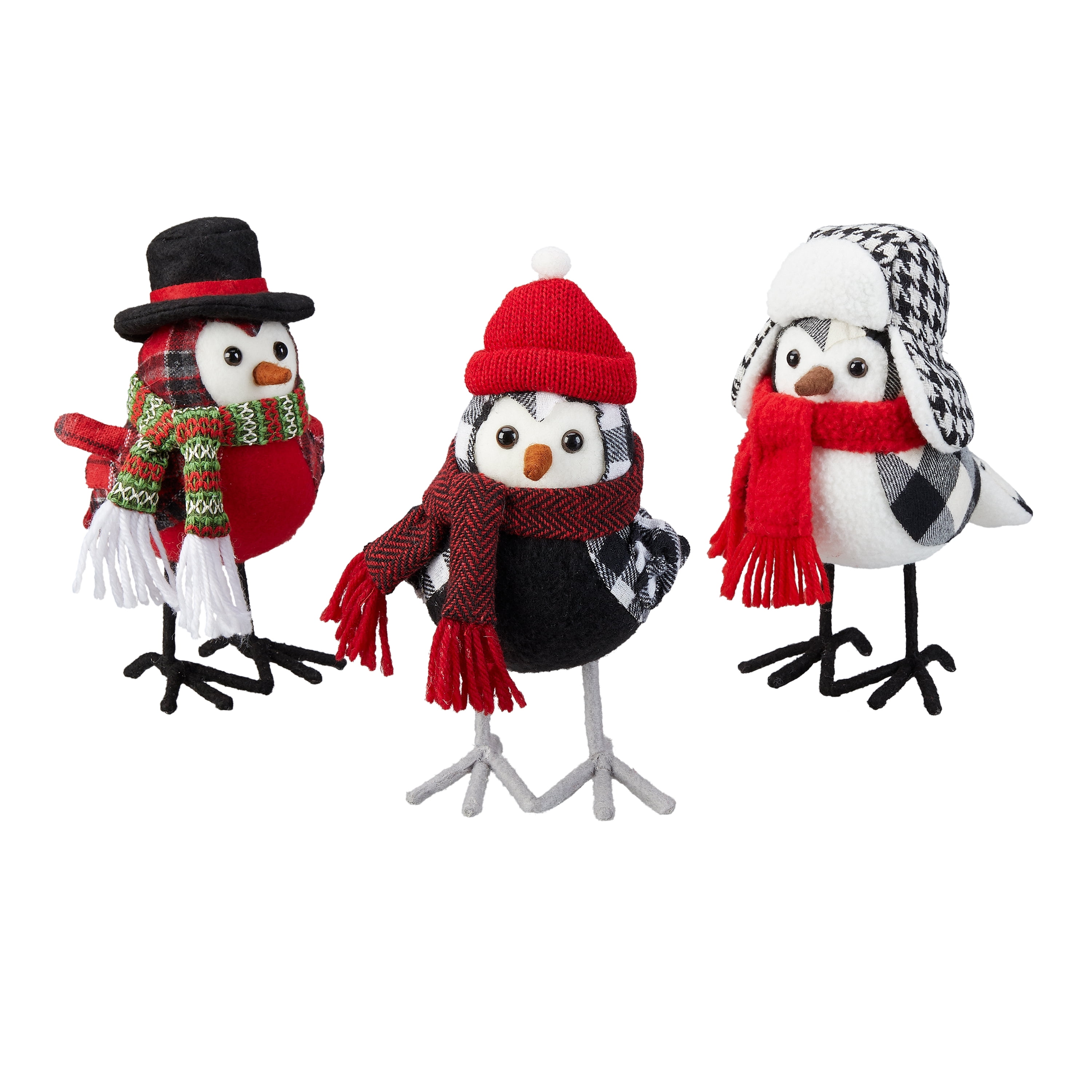 Holiday Time Assorted Plaid Fabric Bird Table Top Christmas Decorations