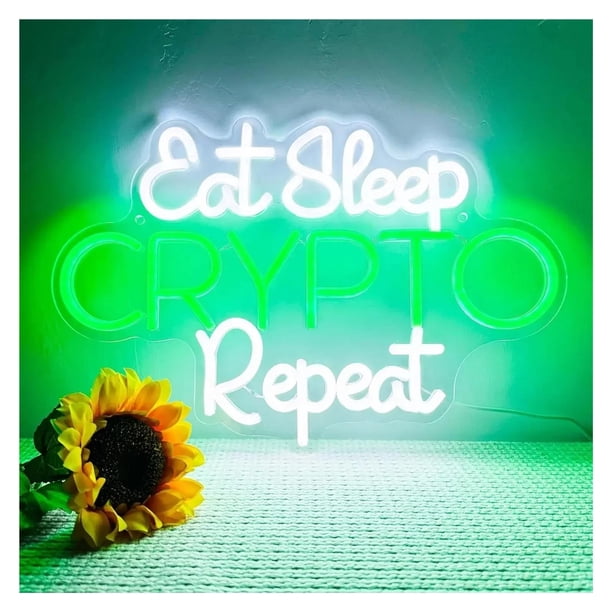 Letrero De Neón Eat Sleep Crypto Repeat Con Luz Regulable Y Alimentación Por USB Para Dormitorio, Sala De Juegos, Decoración De Pared 40cmx27cm