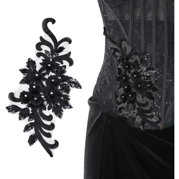 3D Flower Lace Applique Patches Floral Lace Patch with Rhinestone and Sequin Floral Embroidered Applique Sewing on Patches