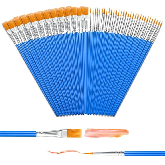 Emlimny Acrylic Paint Brushes, 80 Pc Bulk Flat & Round Acrylic Paint Brushes for Canvas Watercolor Oil Painting, Adults Face Nail Art, Classroom Art Supplies, Paint Parties, Small Paint Brush