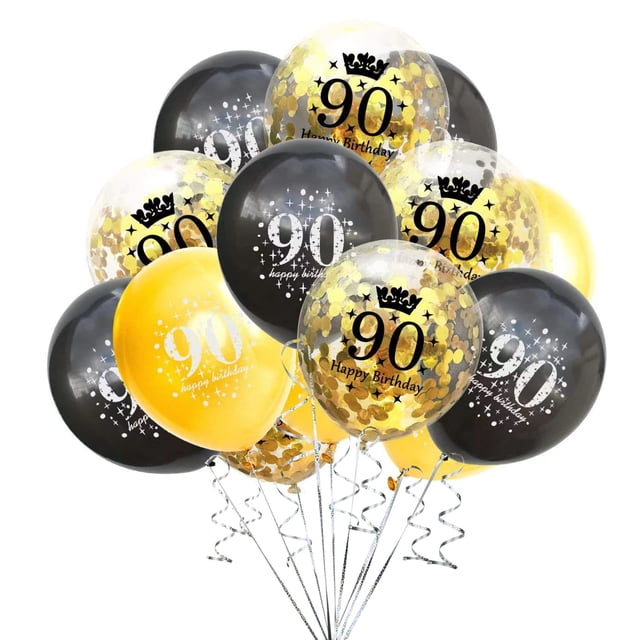Globos SHUNTAI para 90.º cumpleaños, látex con confeti, 15 piezas, 12"