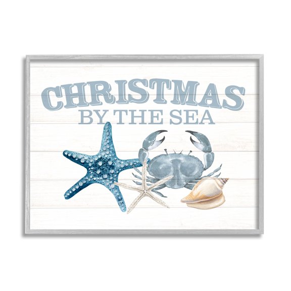 Stupell Industries Christmas By The Sea Nautical Graphic Art Gray Framed Art Print Wall Art, Design by Kim Allen