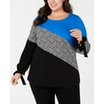 thumbnail image 2 of Alfani Womens Colorblock Tie Sleeve Pullover Blouse, Blue, Plus Size, 1X, 2 of 10