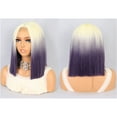 thumbnail image 3 of Unique Bargains Lace Front Wigs for Women 14" Blonde Gradient Purple Medium Long Straight Hair with Wig Cap, 3 of 6