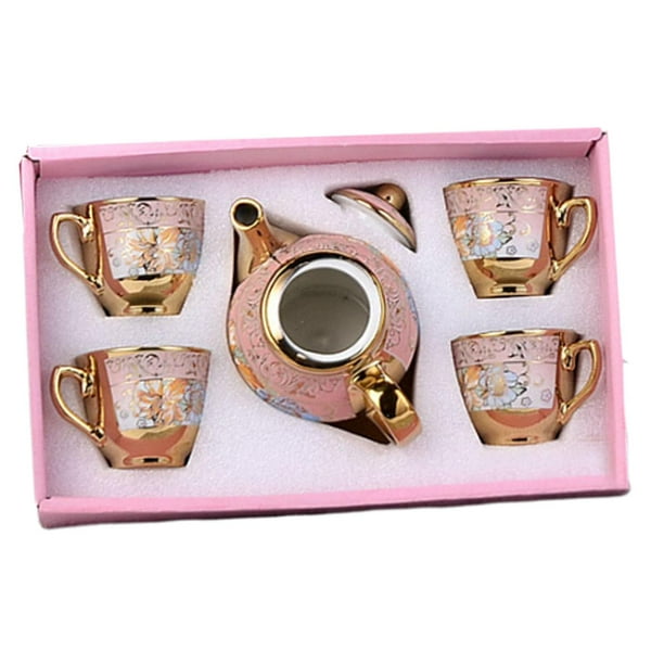 Juego de tazas de té de cerámica, juego de té, regalo, juego de tetera portátil fácil de usar, juego de taza de café y platillo para el hogar, 4 tazas 1 olla