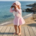 thumbnail image 7 of ZXLBBD Girls' Swimwear Toddler Baby Bow One Piece Romper with Hat Bathing Suit Kids Rash Guard Lightweight Vacation Outfit, 7 of 7