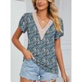 thumbnail image 4 of TEMOFON Womens Tops Summer Floral Printed T-Shirts Casual Lace V Neck Tops Cute Short Petal Sleeve Blouses Bohemian Ladies Tunic Tops Blue Floral, 4 of 4