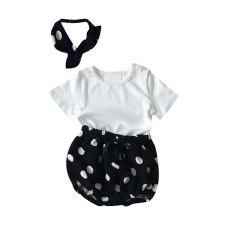 

AIMAOMI Baby Girls Solid Tops+Dot Plaid Shorts Outfits Summer Set H