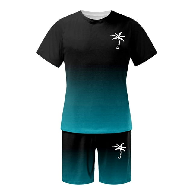 UANWENN Men's 2025 Summer Tracksuit Plus Size Short Sleeve O Neck Athletic Suit Casual Color Block Drawstring Waist Tracksuit Set Big Mens Suits La Suits Man Suit Colorful Mens Dress Suits 3 Piece