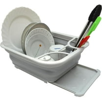 SAMMART Collapsible 8.5L (2.25 gallons) Plastic Dish Drainer with Draining Board - Foldable Drying Rack with Base Board - Pop Up Dinnerware Organizer - Space Saving Kitchen Storage Tray