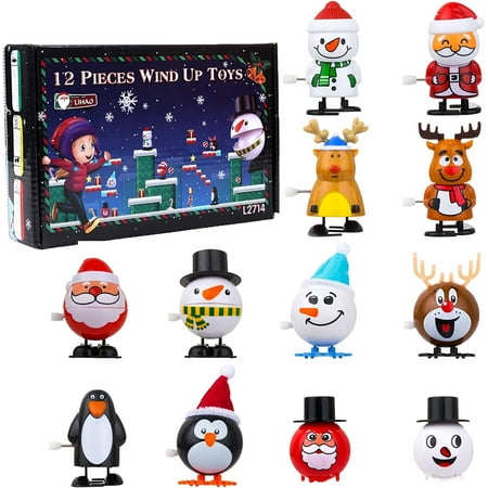 Naler 12 Pcs Christmas Wind-up Toys for Kids,Clockwork Toy Gift Box for Child Xmas Holiday Party Favor,0.705lb