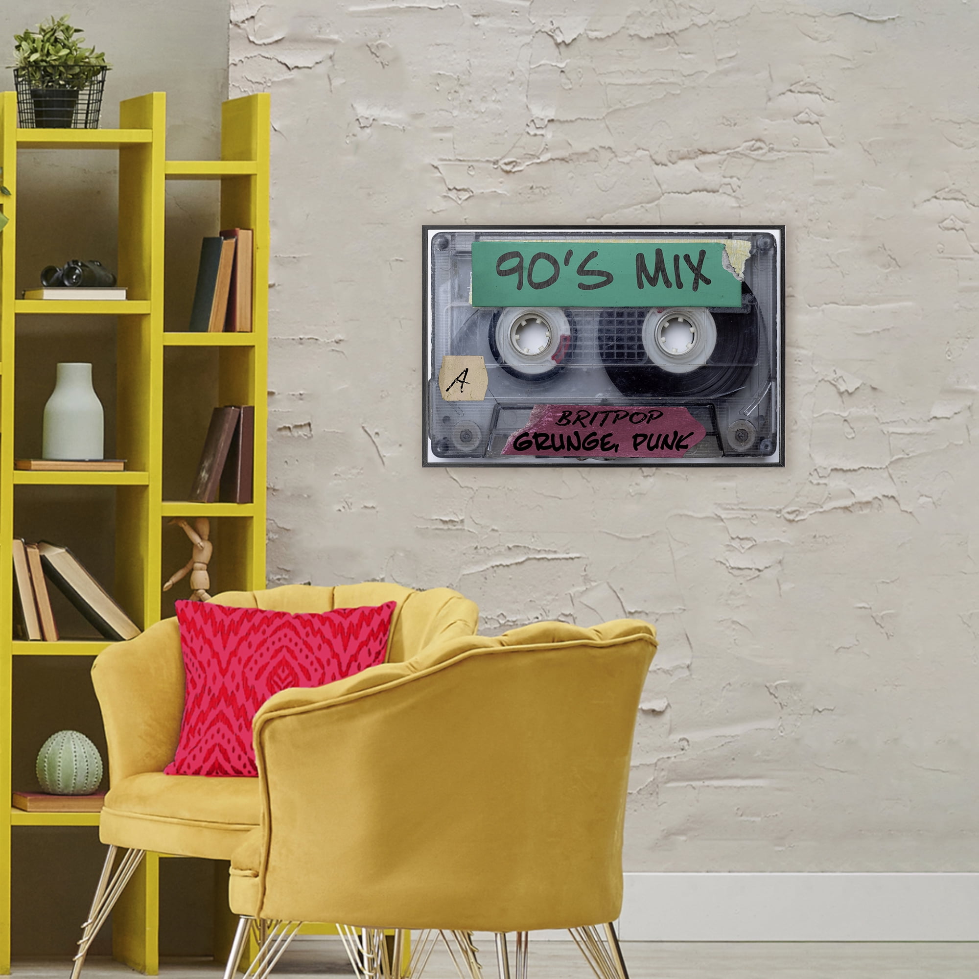 Stupell Industries Retro 90s Mix Cassette Black Framed Giclee Art, design by Annabelle Hall