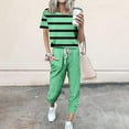 thumbnail image 2 of safuny Women's 2 Piece Sets Tracksuit Pajama Lounge Jogger Sets Stripe Pullover Sweatpants Casual Sports Running Sweatsuit Trendy Clearance Summer Outfits Short Sleeve Green, 2 of 5