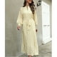 thumbnail image 3 of Vestido de mujer con cinturón y puños fruncidos, manga acampanada, dobladillo con volantes, cuello recortado, vestido estampado de puntos albaricoque XL, 3 of 6
