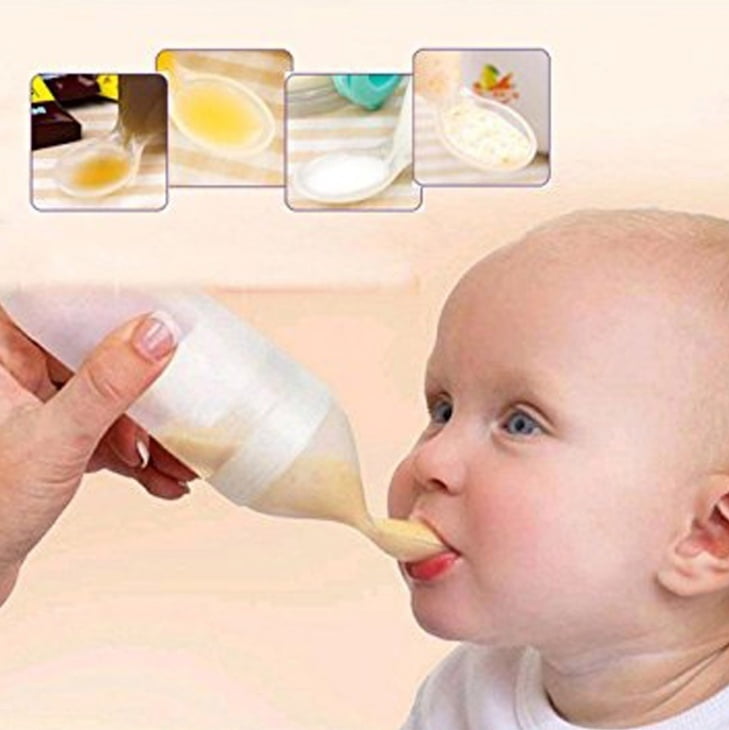 Baby Silicone Squeeze Feeding Bottle Nipple Spoon Rice Paste Food Feeder 