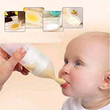 Baby Silicone Squeeze Feeding Bottle With Spoon Food Rice Cereal