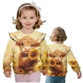 thumbnail image 3 of Garronmavis Highland Cow Girls Sweatshirts Loose Ruffle Sunflower Long Sleeve Girls Top 8T Lightweight Pullover Crewneck Long Sleeve Shirt Versatile Toddler Girl Clothes for Daily Life, 3 of 7