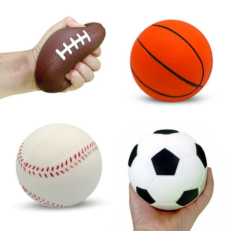 Squish-Eez Jumbo Sports pack 4 Pack (4") - Soccer, Football, Basketball, Baseball Scented Slow Rising Squishy Toy