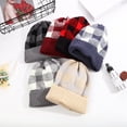 thumbnail image 3 of YooGuoGuo Womens Mens Stretch Plaid Print Beanie Hats Slouchy Soft Cuffed Skull Caps Winter Thicken Warm Ski Cycling Cable Knit Caps, 3 of 3