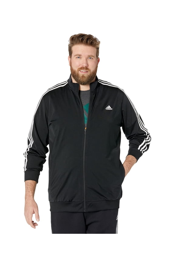 Essentials 3-Stripes Tricot Track Jacket (Mens, Black/White 1, XL Tall, One Size)