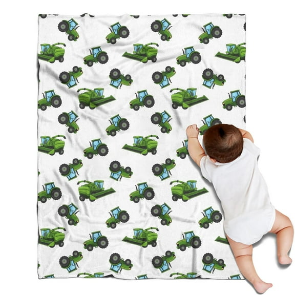 Cartoon Tractors Harvesters White Pattern Blanket,Comfortable Soft Flannel Throw Blanket,All Season,Warm Lightweight Blankets for Sofa Bed Couch Living Room Chair,30"x40"