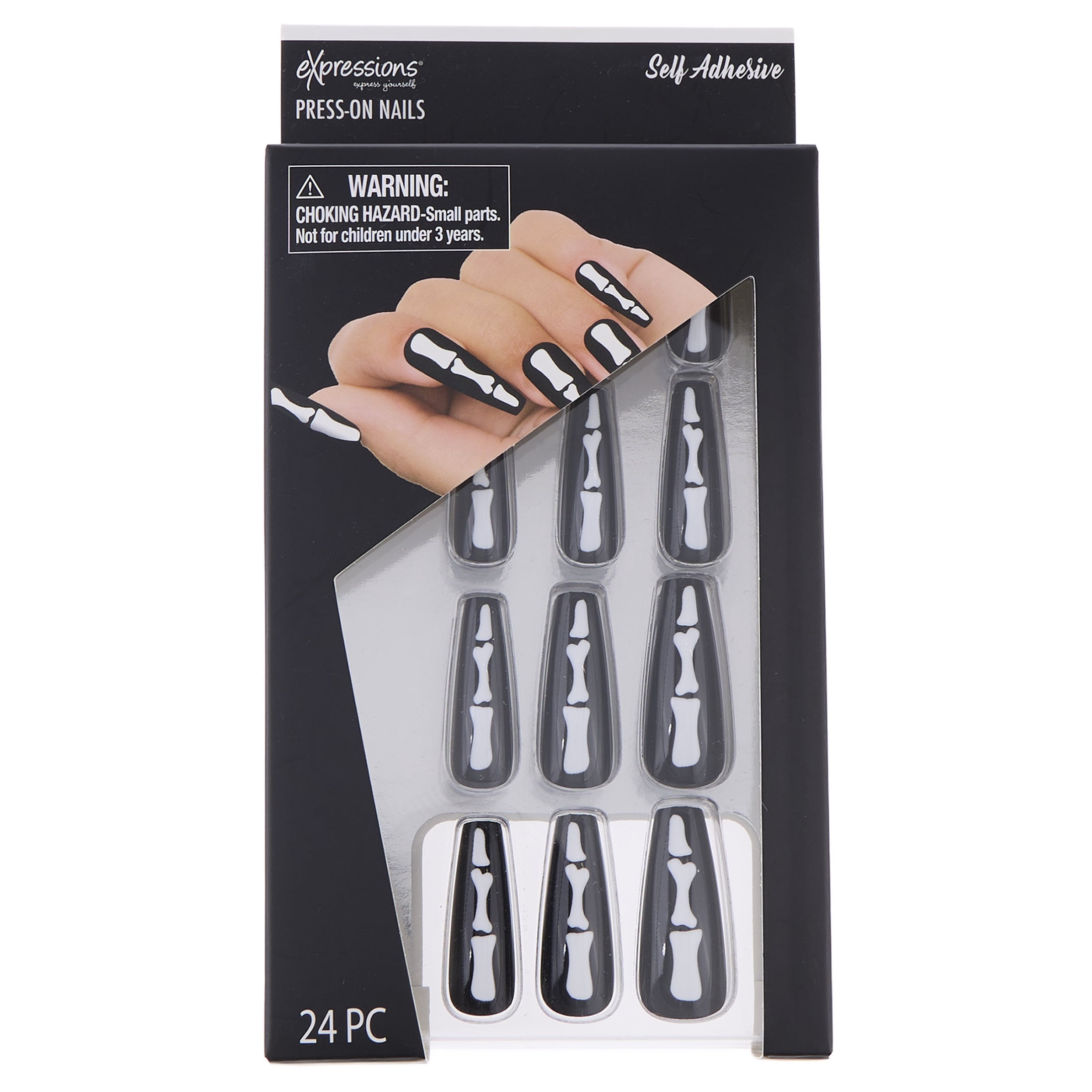 Expressions 24-Pack Self Adhesive Halloween Press-On Nails - Bones