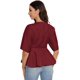 thumbnail image 2 of Blusa peplum de manga corta con cuello en V y dobladillo con volantes para mujer Borgoña M Borgoña M Xishao ropa, 2 of 2