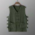 thumbnail image 3 of WREESH Men's Summer Waistcoat Summer Casual Waistcoat Vintage Kung Fu Shirt Solid Cotton Linen Sleeveless Vest Jacket Olive Green, 3 of 9