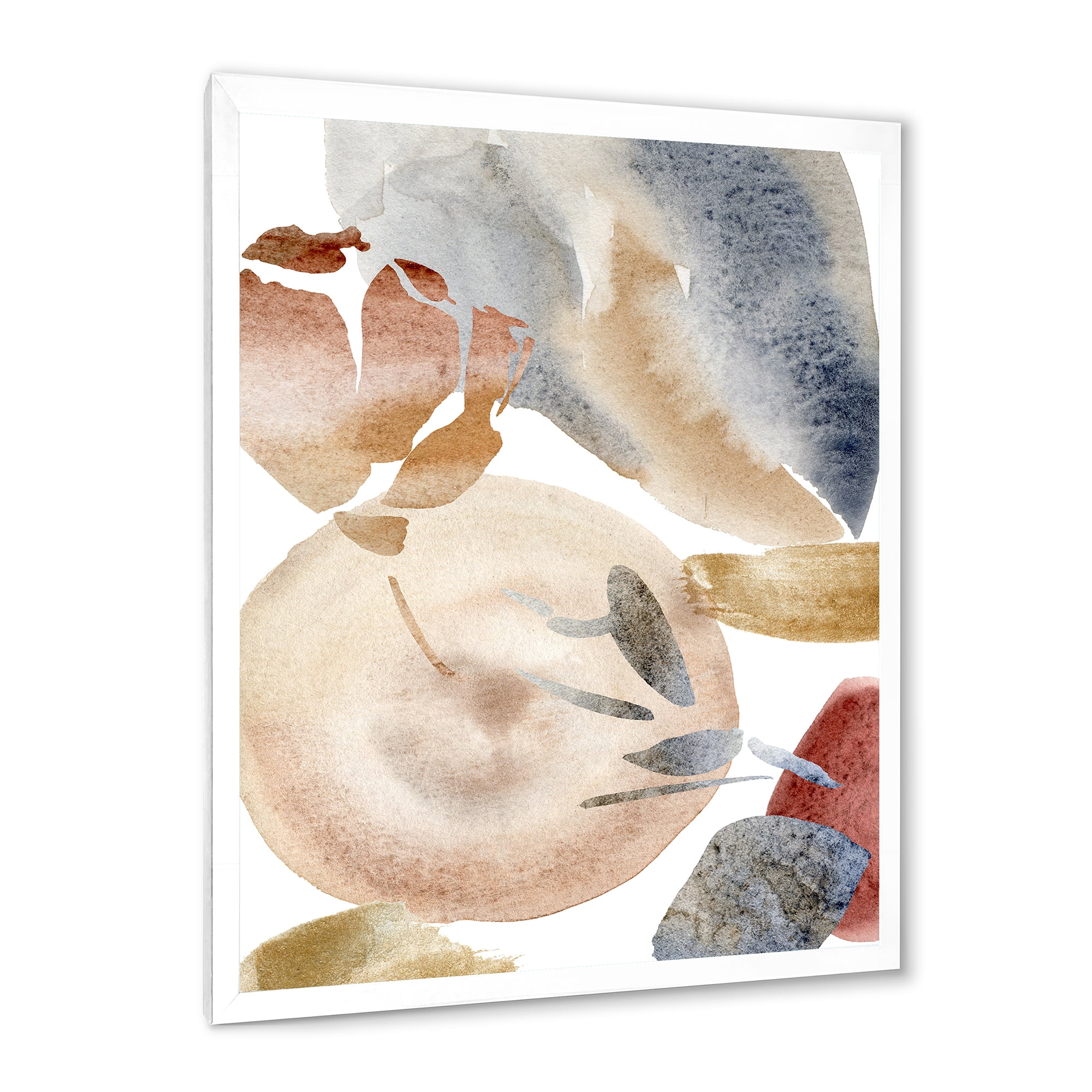 Designart 'Abstract With Red Pink Gold and Beige Spots Pastel' Modern Framed Art Print