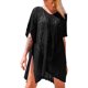 thumbnail image 2 of Txlixc Vestido de bikini para mujer, vestido de playa transparente hueco de manga corta con cuello en V liso Txlixc  Sexy, 2 of 3
