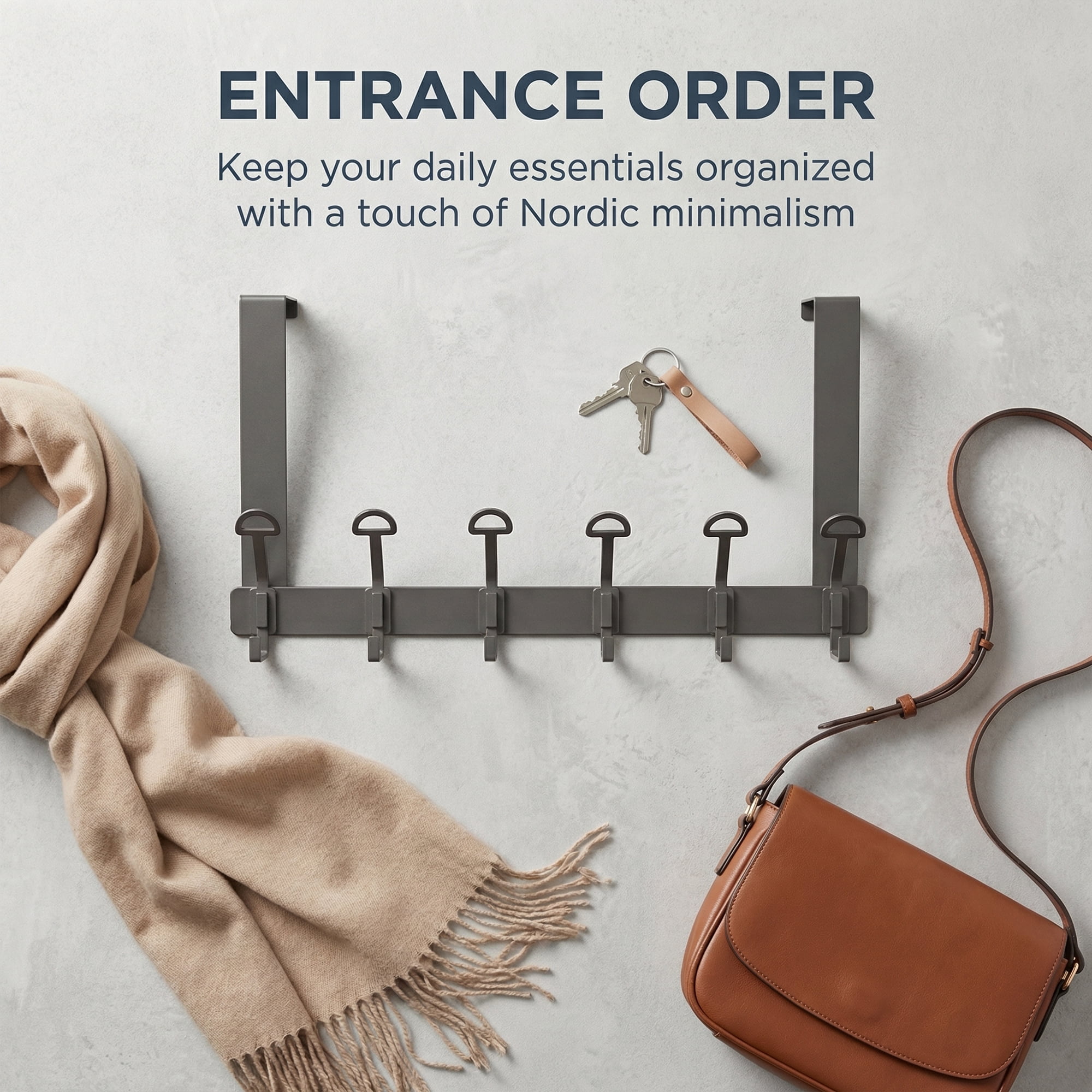 Unique Bargains Coat Rack Wall Mount with 6 Hooks for Entryway Bedroom Gray 15.4"x7.1"