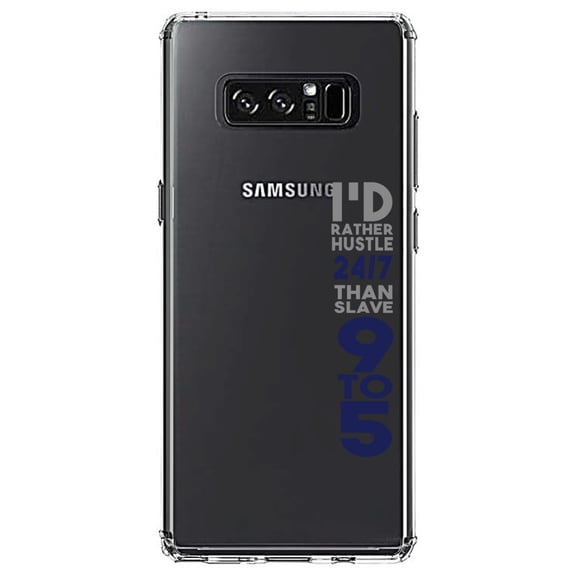 DistinctInk Clear Shockproof Hybrid Case for Samsung Galaxy Note 8 - TPU Bumper Acrylic Back Tempered Glass Screen Protector - Rather Hustle 24/7 Than Slave 9 to 5