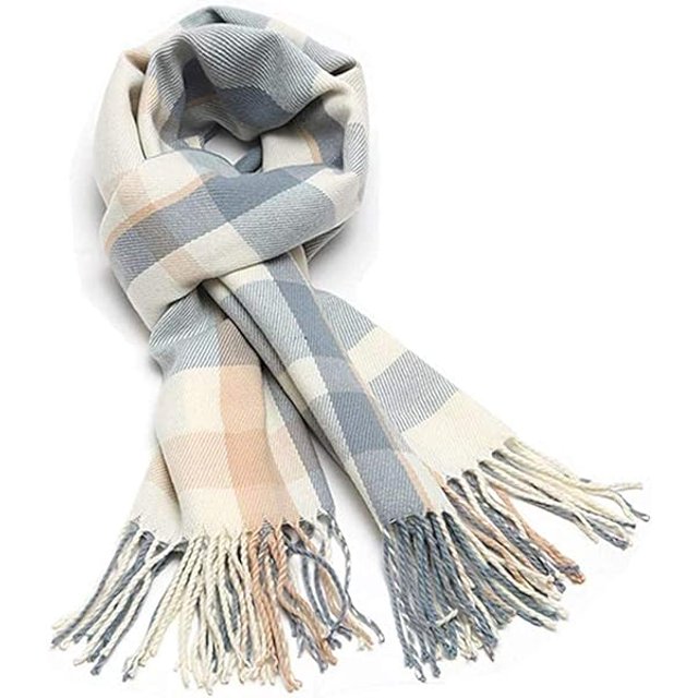 Bufanda suave a cuadros de moda para mujer - Azul polvo Invierno Bufanda larga cálida para mujer Bufanda multicolor con patrón retro