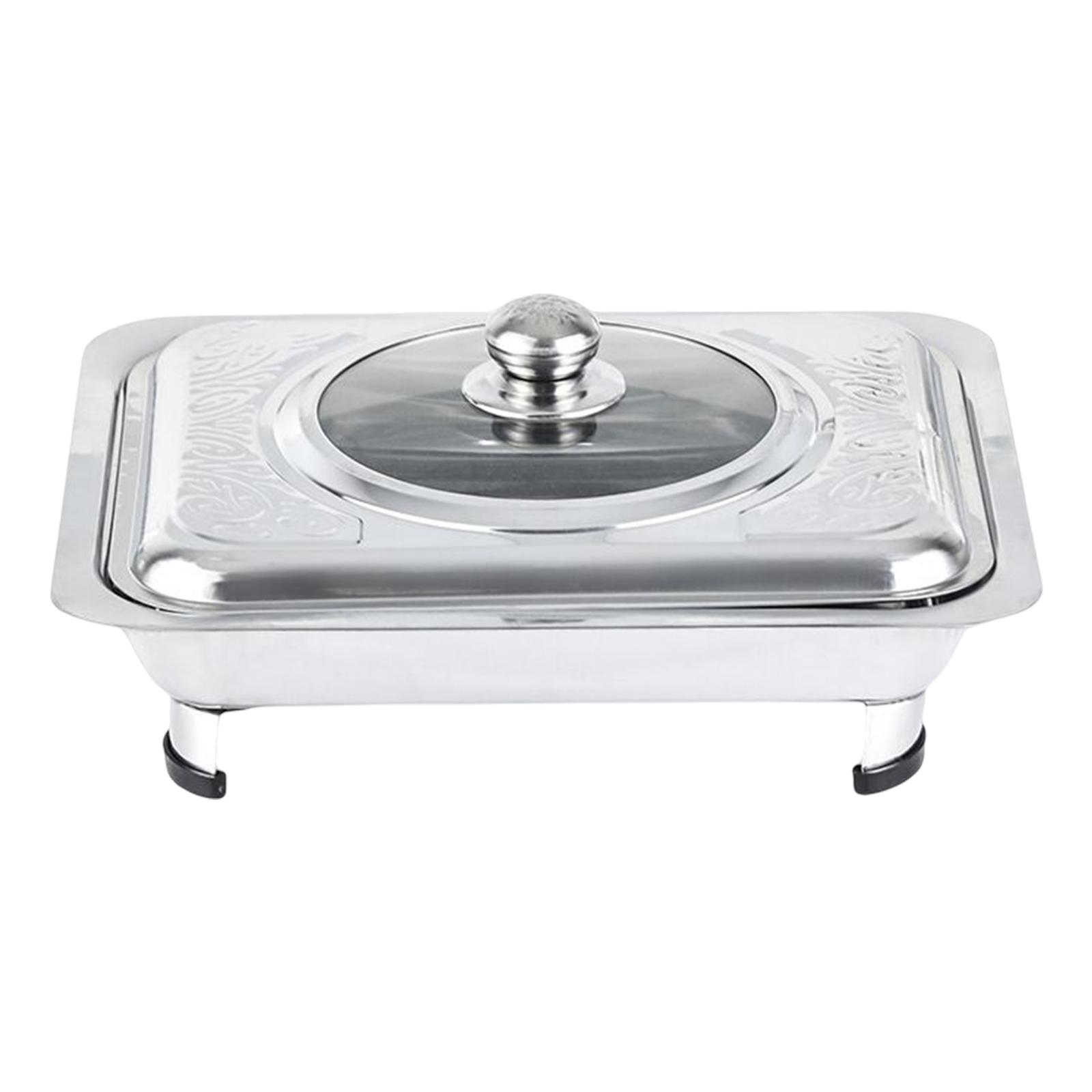 Stainless Steel Serving Tray Holder with Lids,Rectangular Basin Chafing Dish,Warming  Tray for Catering Dinners Parties StyleA