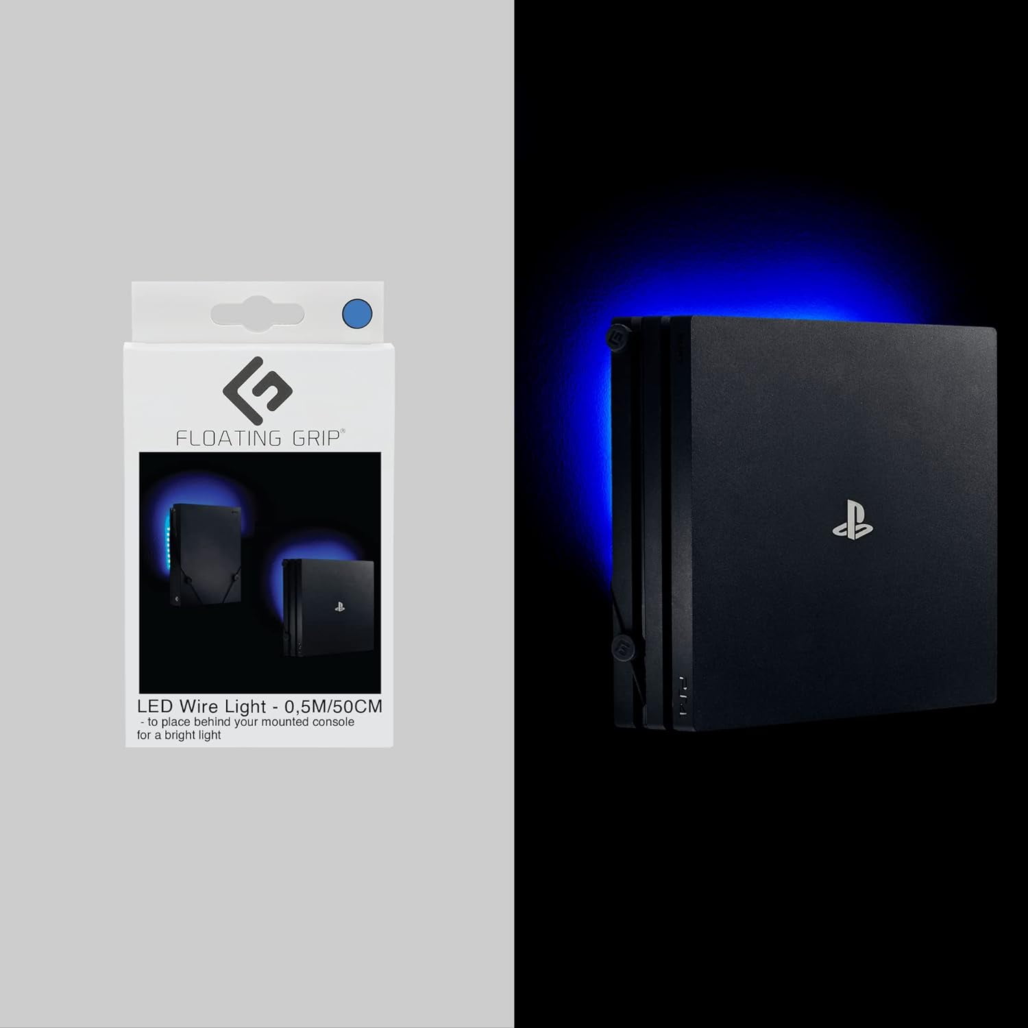 USB LED Light Strip by FLOATING GRIP - Mood Lighting Accent & Gamer Decor for Game Rooms - Fits on Playstation or Xbox - Adhesive Strips, Easy Installation & Removal (0.5 Meter, Blue) 0.5 Meter Blue