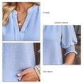 thumbnail image 4 of Blusa de media manga con farol para mujer, cuello en V, camisas fluidas, color puro, informal, lindo punto, 4 of 6