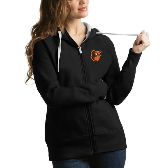 Women's Antigua Black Baltimore Orioles Victory Full-Zip Hoodie