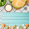 thumbnail image 2 of Joocar Beach Theme Shell And Starfish Design Turquoise Wood Plank Pattern Linen Table Mats Set Of 4 For Home Kitchen Table Decor 12x18 inch, 2 of 3