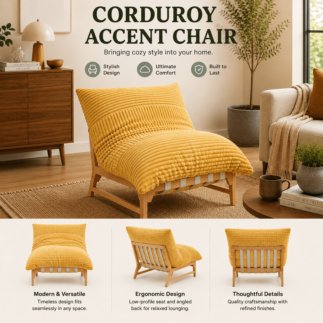 MOONMISS Oversized Cloud Lounge Accent Chair, Comfy Reading Chair for Living Room,Yellow