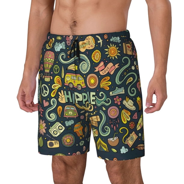 Fotbe Colorful Hippie Traje de Baño para Hombre – Shorts de Natación de Secado Rápido con Forro y Bolsillos-XX-Large
